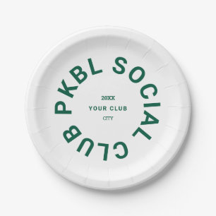 Green PKBL Social Club Crest Pickleball Paper Plate