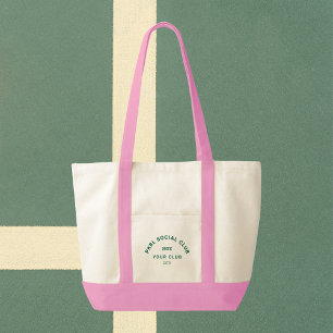 Green PKBL Social Club Crest Pickleball Pink Trim Tote Bag