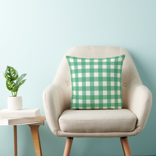 Green Plaid 16x16 Throw Pillow (Chair)