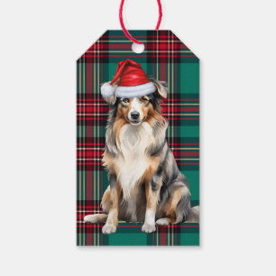 Green Plaid and Australian Shepherd Christmas Dog Gift Tags