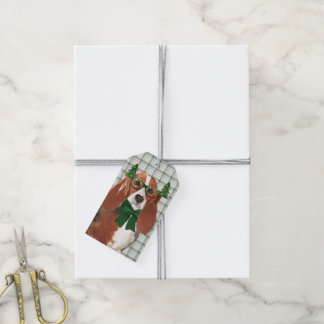 Green Plaid and Basset Hound Dog Lover Christmas Gift Tags