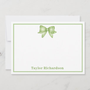 Green Plaid and Bow Personalized Name Note Card