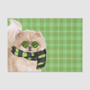 Green Plaid and Christmas Pomeranian Dog Tissue Paper
