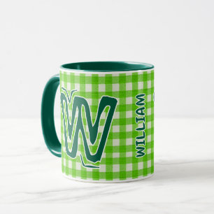 Green Plaid (Antique Monogram Name) Vintage Coffee Mug