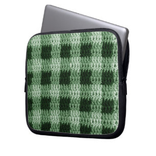Green Plaid Artisan Crochet Print Electronics Bag