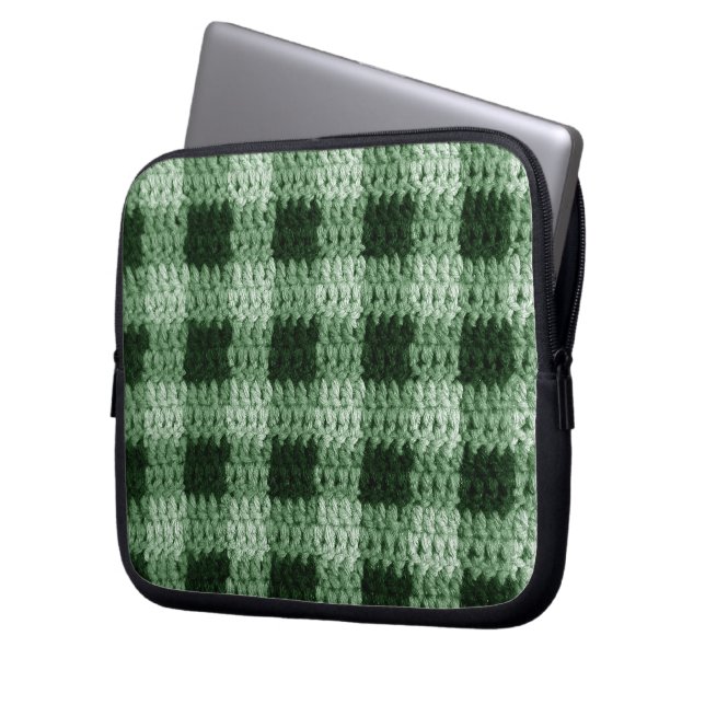Green Plaid Artisan Crochet Print Electronics Bag (Front Left)