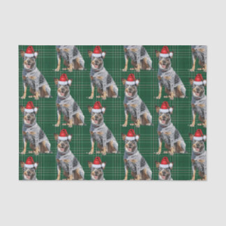 Green Plaid Blue Heeler Dog Christmas Holiday Tissue Paper