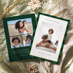 Green Plaid Border Christmas Photo Foil Holiday Card