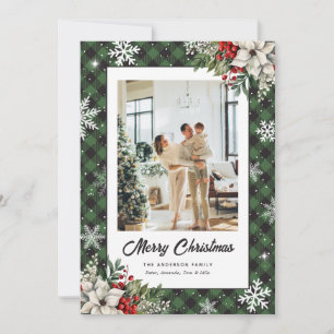 Green Plaid Botanical Photo Christmas Card