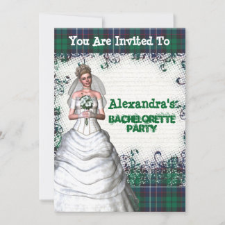 Green plaid bride personalized bachelorette party invitation