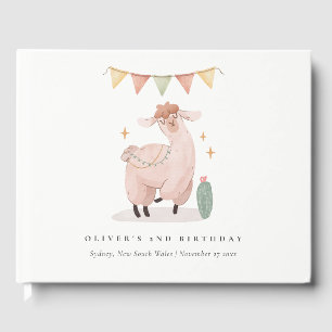Green Plaid Cactus Boho Llama Any Age Birthday Guest Book