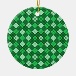 Green Plaid Ceramic Ornament
