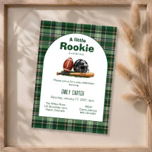 Green Plaid Check A Little Rookie Baby Shower