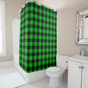Green Plaid Check Shower Curtain