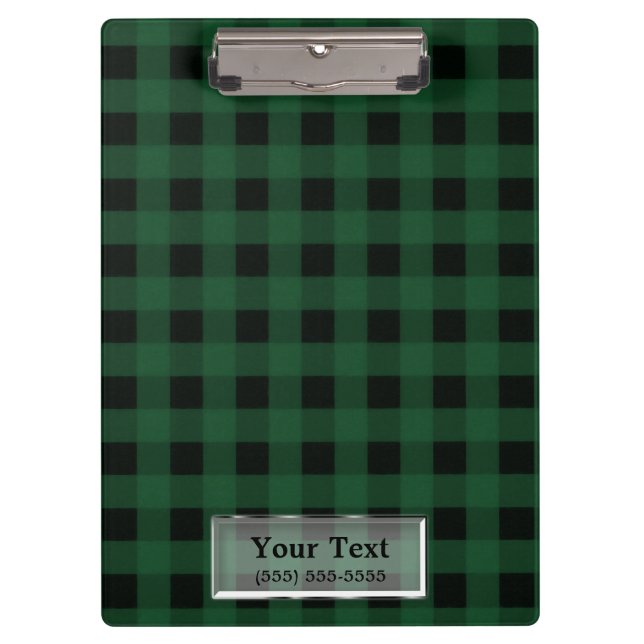 Green Plaid Chequered Rustic Country Personalized Clipboard (Front)