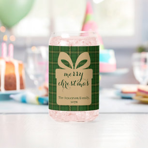Green Plaid Christmas Festive Pattern - Can Glass