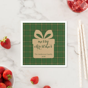 Green Plaid Christmas Festive Pattern - Napkin