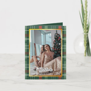 Green Plaid Christmas Greeting Card, Folded Holida Card