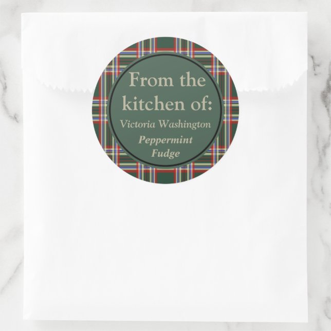 Green Plaid Christmas Holiday Custom Gift Stickers (Bag)