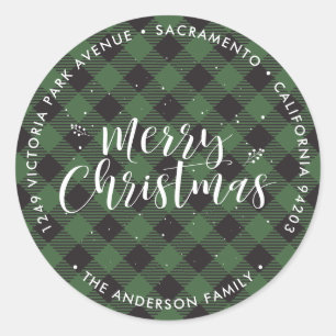 Green Plaid Christmas Return Address Labels