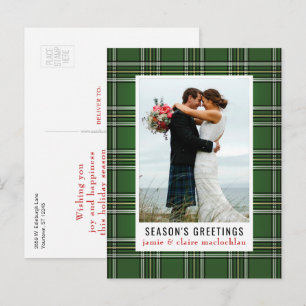 Green Plaid Classic One Photo Holiday Postcard