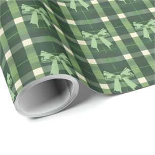 Green Plaid Coquette Bow Christmas Wrapping Paper