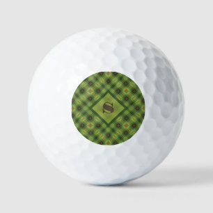 Green Plaid Custom Monogram Christmas Golf Balls