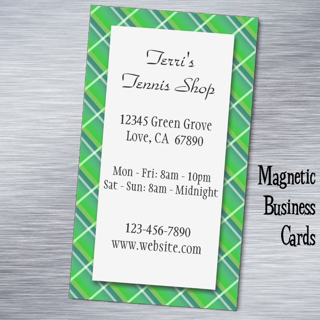 Green Plaid Custom Small Business Magnetic Card (Green plaid business cards)