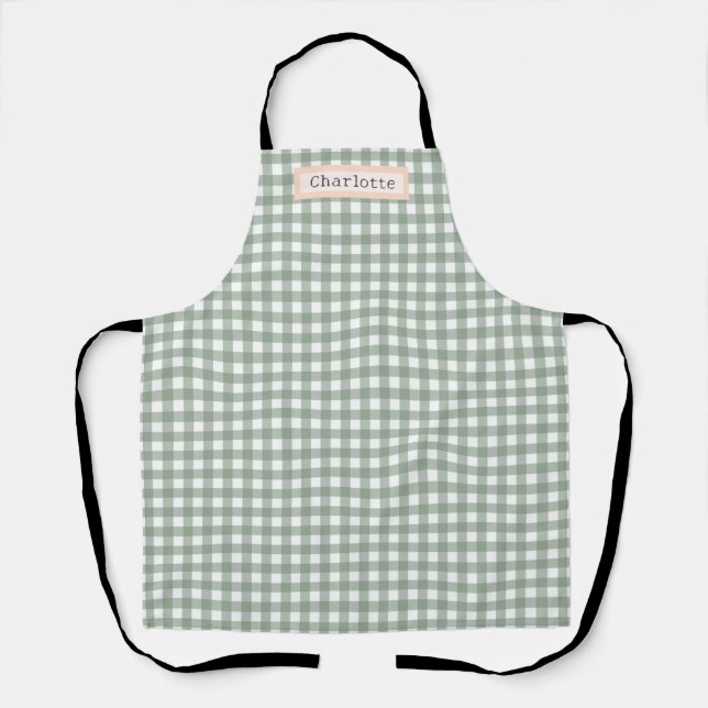 Green Plaid Cute Personalized Apron (Front)
