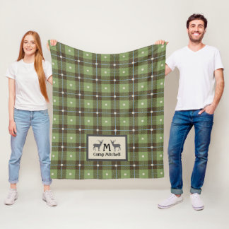 Green Plaid Deer Cabin Fleece Blanket