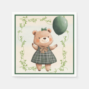 Green Plaid Dress Bear with Hair Bow Napkin