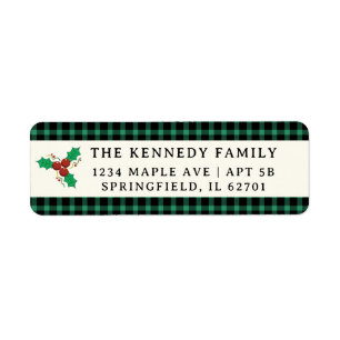 Green Plaid Family Name Christmas Holiday Holly