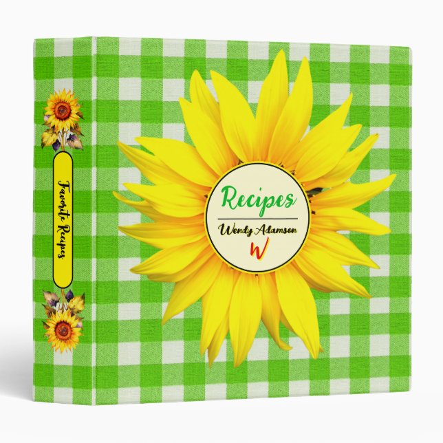Green Plaid Favourite Recipes | Kitchen Sunflower  Binder (Front/Spine)