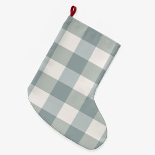 Green Plaid Gingham Country Farmhouse Simple Large Christmas Stocking