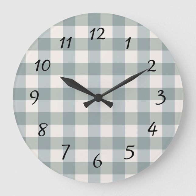 Green Plaid Gingham Country Farmhouse Simple Large Clock (Front)