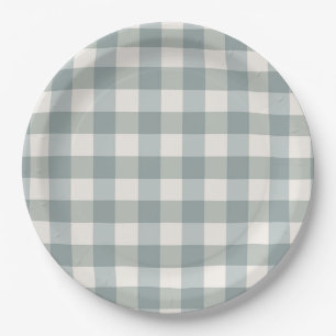 Green Plaid Gingham Country Farmhouse Simple Paper Plate