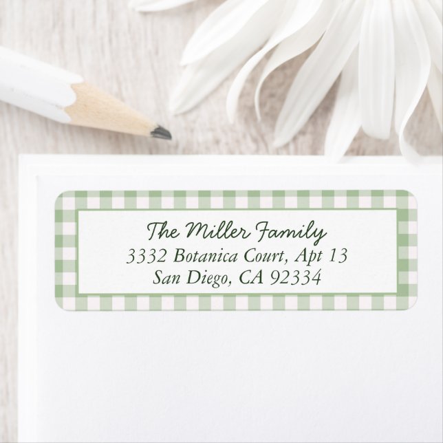 Green Plaid Gingham Preppy Return Address Labels (Insitu)