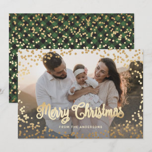 Green  Plaid Gold Foil Photo Christmas Cards