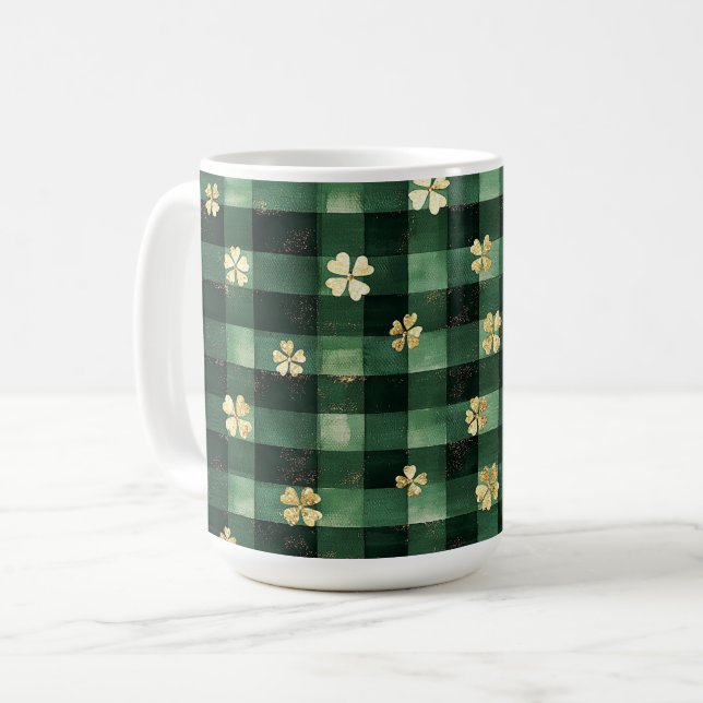 Green Plaid Gold Shamrocks St. Patrick's Day   Coffee Mug (Front Left)