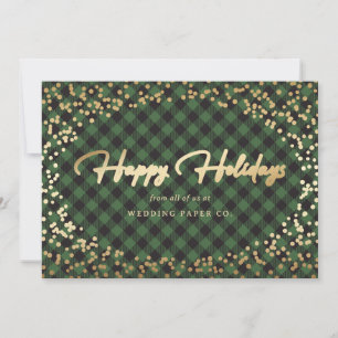 Green Plaid Gold Snow Business Holiday Cards