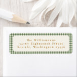 Green Plaid Gold Text Custom Return Address<br><div class="desc">Cute Green Gingham Plaid Custom Photo Christmas Return Address Labels with Gold Text</div>
