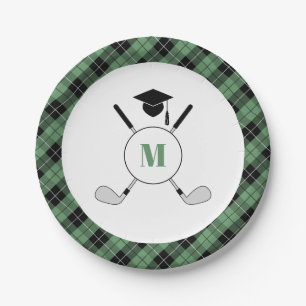 Green Plaid Golf Themed Graduation Party Paper Plate