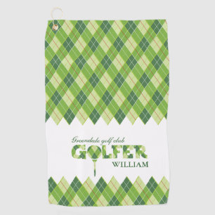 Green plaid golfer argyle personalized towel
