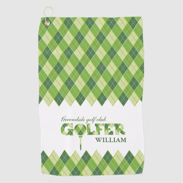Green plaid golfer argyle personalized towel (Front)