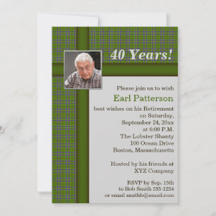 Green Plaid, Grey and Brown Retirement Invitation