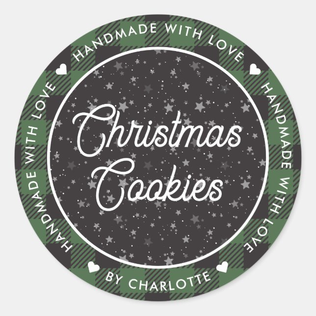Green Plaid Handmade with Love Christmas Cookies Classic Round Sticker (Front)