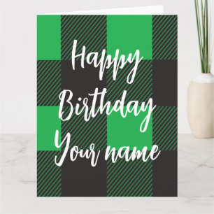 Green Plaid Happy Birthday Card