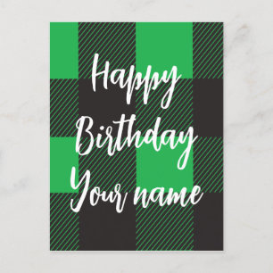 Green Plaid Happy Birthday Postcard