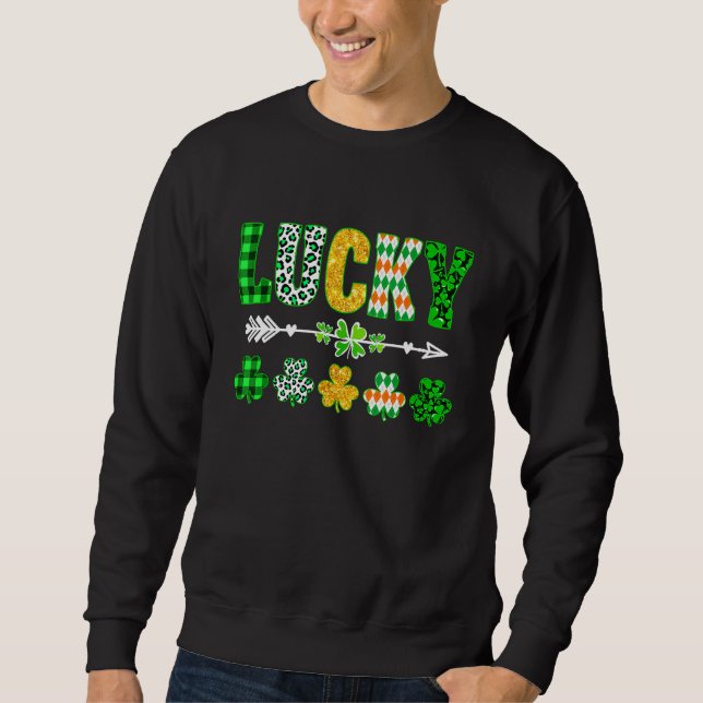 Green Plaid Leopard Lucky Shamrock St Patrick's Da Sweatshirt (Front)