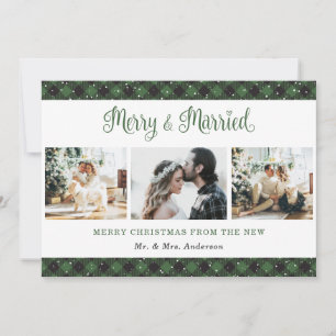 Green Plaid Merry and Married Christmas Card